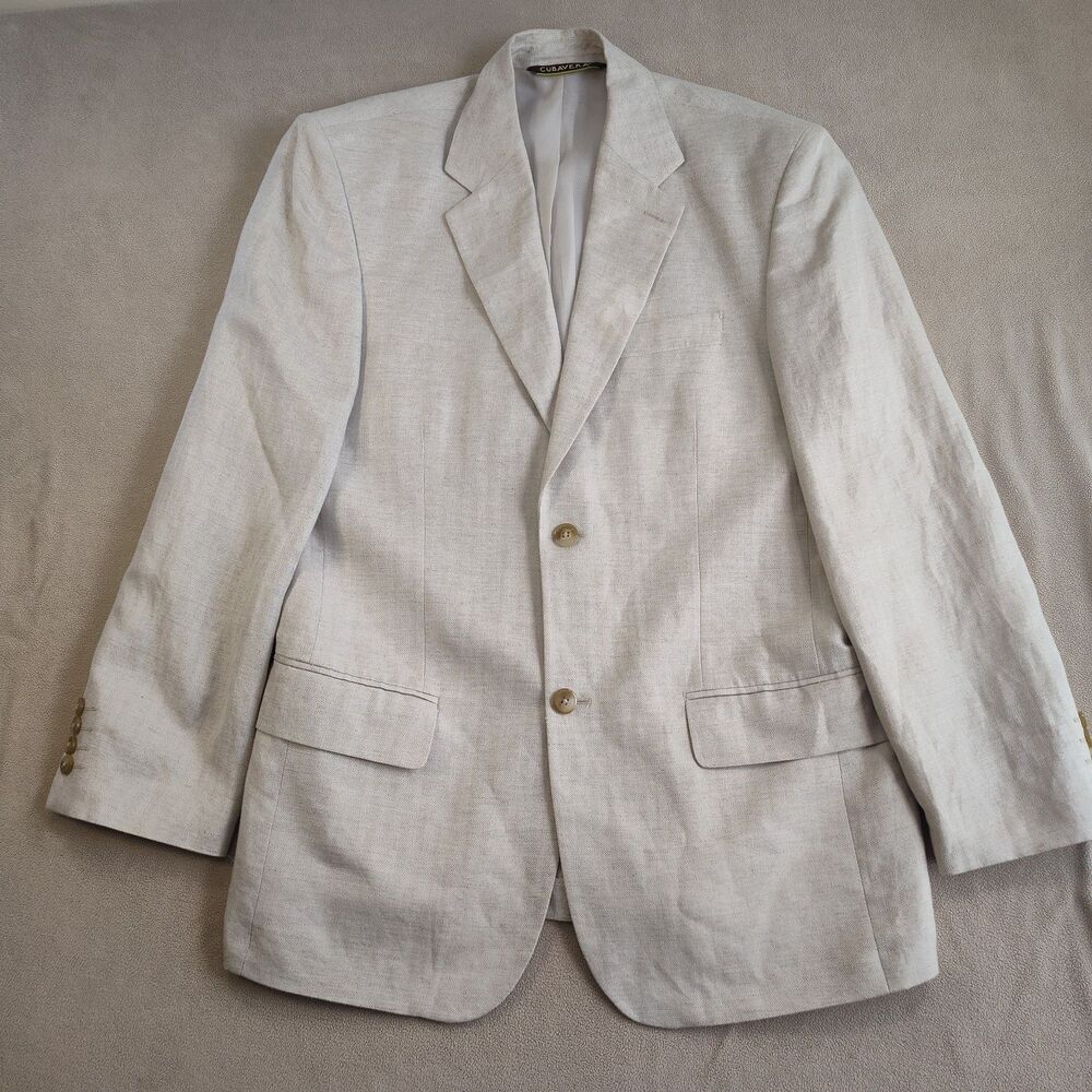 Cubavera Blazer Sport Coat Men’s 40 Beige Linen 2-Button Long Sleeve